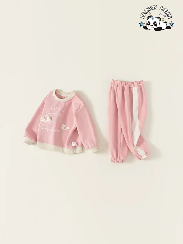 LEZONKIDS - Customizable New Fashion Spring Cute Boutique Little Cat Print Little Girls Clothing Sets for 2 to 14 Years Old